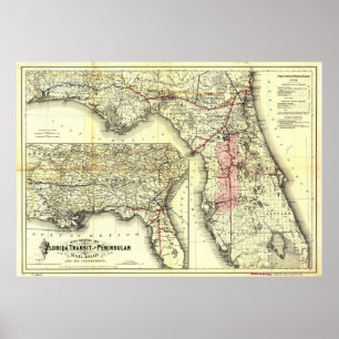 Póster Mapa vitícola del ferrocarril de Florida (1882)