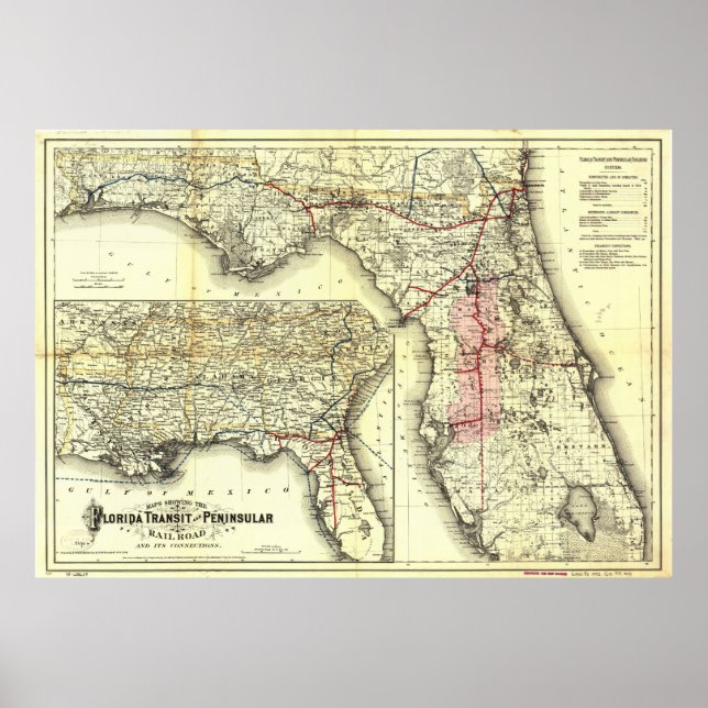 Póster Mapa vitícola del ferrocarril de Florida (1882) (Frente)