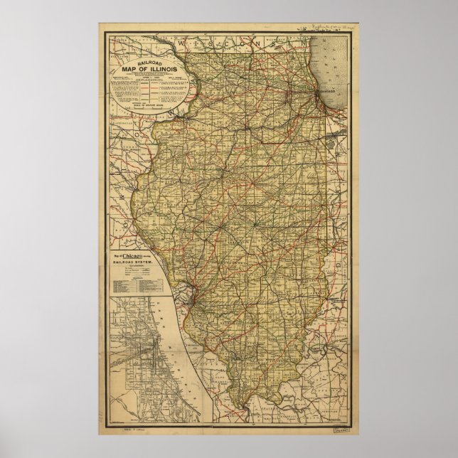 Póster Mapa vitícola del ferrocarril de Illinois (1897) (Frente)