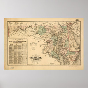 Póster Mapa vitícola del ferrocarril de Maryland (1876)