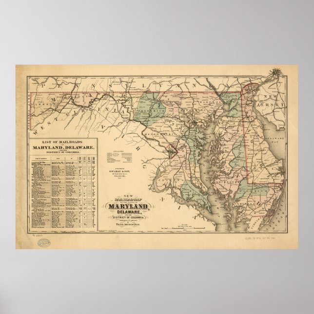 Póster Mapa vitícola del ferrocarril de Maryland (1876) (Frente)