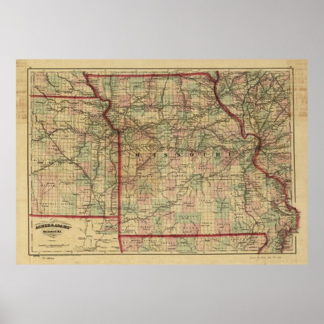 Póster Mapa vitícola del ferrocarril de Missouri (1872) (Frente)