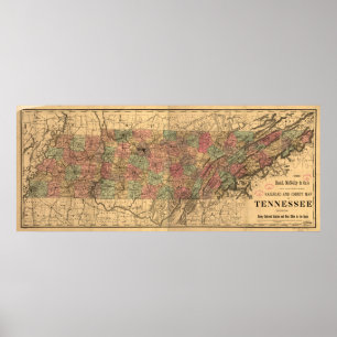 Póster Mapa vitícola del ferrocarril de Tennessee (1888)