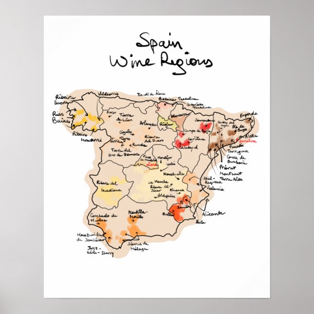 Póster Mapa vitivinícola de España (Frente)