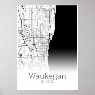 Póster Mapa Waukegan - Illinois - Poster del Mapa de la C
