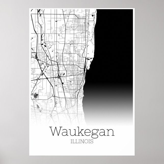 Póster Mapa Waukegan - Illinois - Poster del Mapa de la C (Frente)