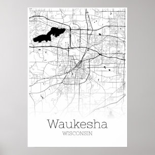 Póster Mapa Waukesha - Wisconsin - Poster de Mapa de la C