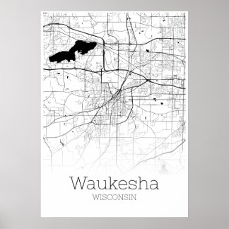 Póster Mapa Waukesha - Wisconsin - Poster de Mapa de la C