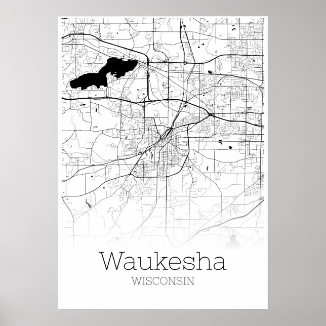 Póster Mapa Waukesha - Wisconsin - Poster de Mapa de la C (Frente)