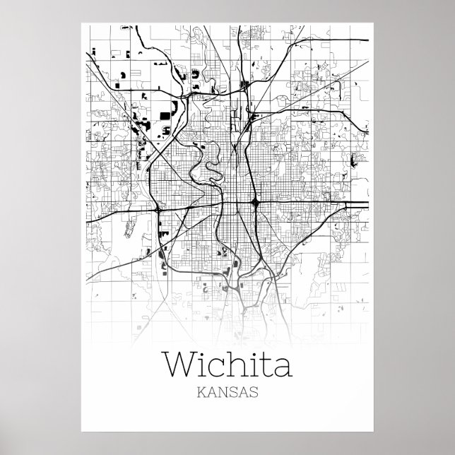 Póster Mapa Wichita - Kansas - Poster de Mapa de la Ciuda