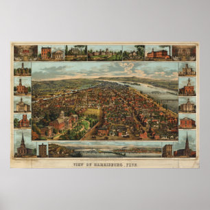 Póster Mapa Williams de Harrisburg, reimpresión de PA (18