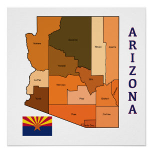 Póster Mapa y bandera de Arizona