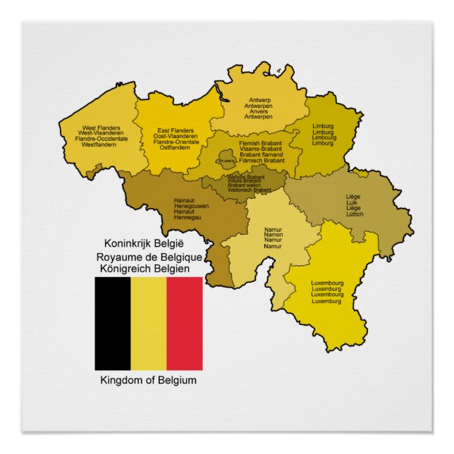 Póster Mapa y bandera de Bélgica (Anverso)
