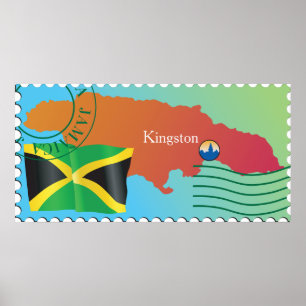 Póster Mapa Y Bandera De Kingston Jamaica