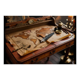 Póster Mapa y escritorio de Steampunk Olde