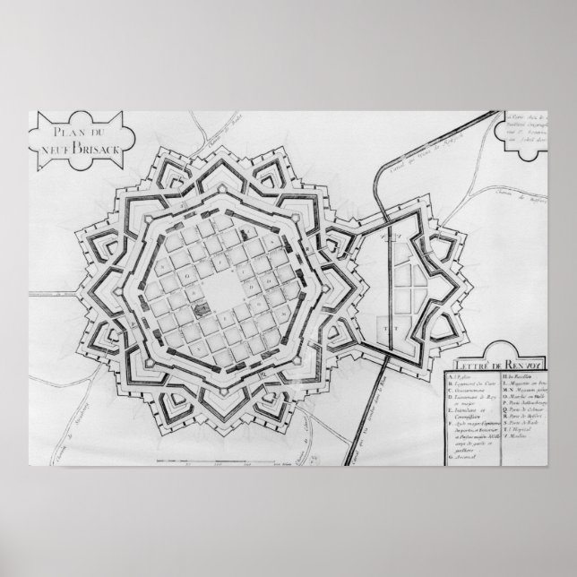 Póster Mapa y fortificaciones de Neuf-Brisach (Frente)