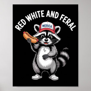 Póster Mapache 4 De Julio Infantil Niños Rojos Blancos