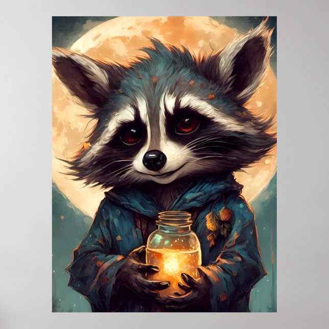 Póster Mapache Adorable Con una Poción Mágica (Frente)