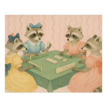 Mapache Antiguo Jugando Mahjong