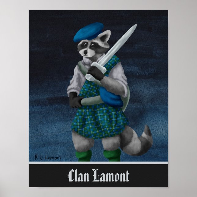 Póster Mapache antropomórfico escocés Clan Lamont pintado (Frente)