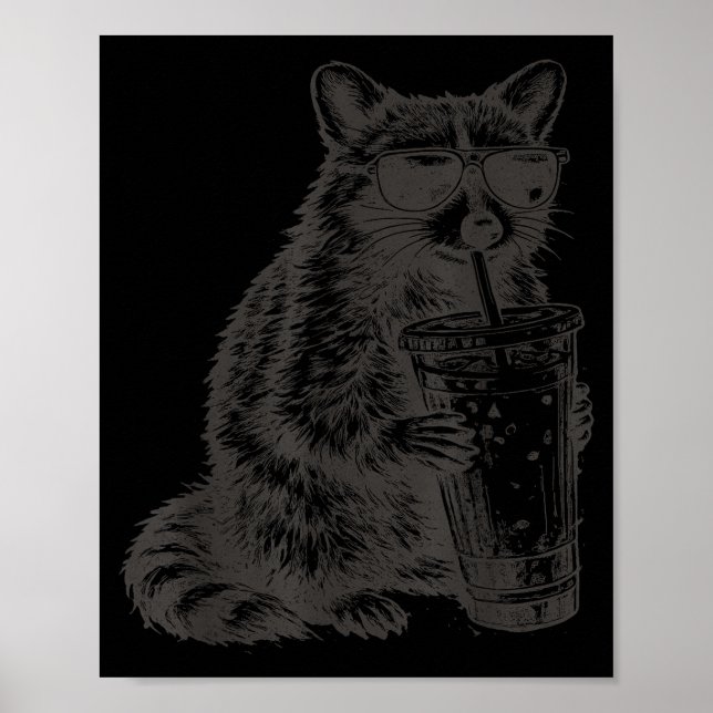 Póster Mapache bebiendo café helado divertido para hombre (Frente)
