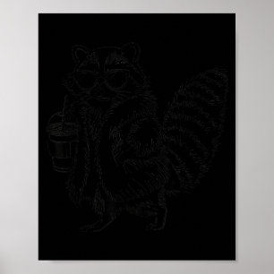 Póster Mapache bebiendo café helado meme divertido de ani