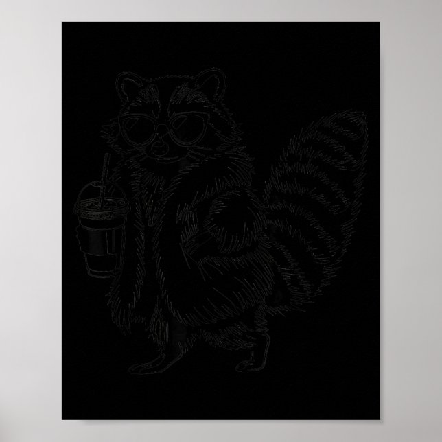 Póster Mapache bebiendo café helado meme divertido de ani (Frente)