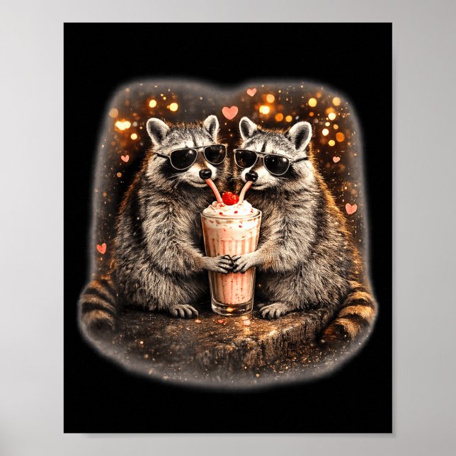 Póster Mapache bebiendo café helado meme divertido de ani (Frente)