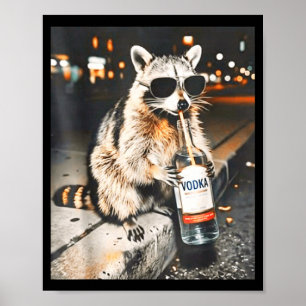 Póster Mapache bebiendo meme divertido de animales hombre