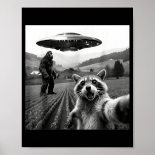 Póster Mapache Bigfoot Selfie Ovni Divertido Mapache Alie