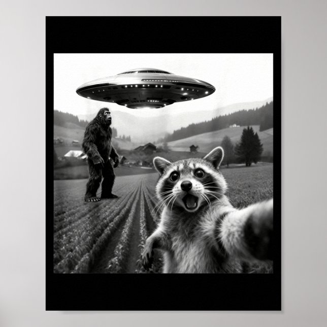Póster Mapache Bigfoot Selfie Ovni Divertido Mapache Alie (Frente)