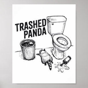 Póster Mapache Borracho Divertido Panda Destrozado