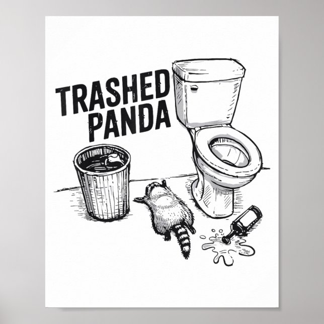 Póster Mapache Borracho Divertido Panda Destrozado  (Frente)