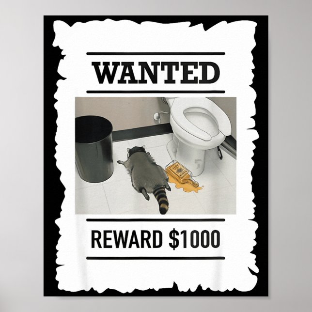 Póster Mapache Borracho Divertido Recompensa Deseada $100 (Frente)