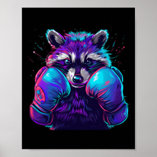 Póster Mapache Boxeador Con Guantes De Boxeo Kickboxing D