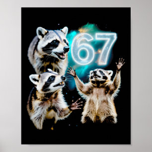 Póster Mapache Caótico Divertido Aullando a 67 Cósmico Se