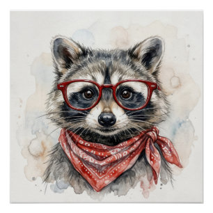 Póster Mapache con gafas rojas
