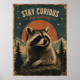 Póster Mapache Curioso Vintage 