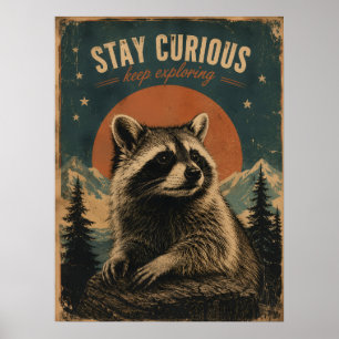 Póster Mapache Curioso Vintage 