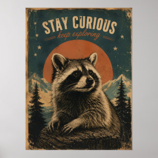 Póster Mapache Curioso Vintage