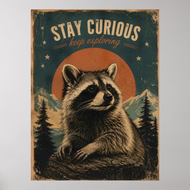 Póster Mapache Curioso Vintage  (Frente)