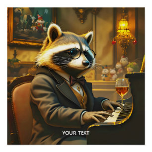 Póster Mapache De Piano Lindo Fantasía Tocando