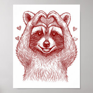 Póster Mapache Día de San Valentín Divertido Mapache Fera