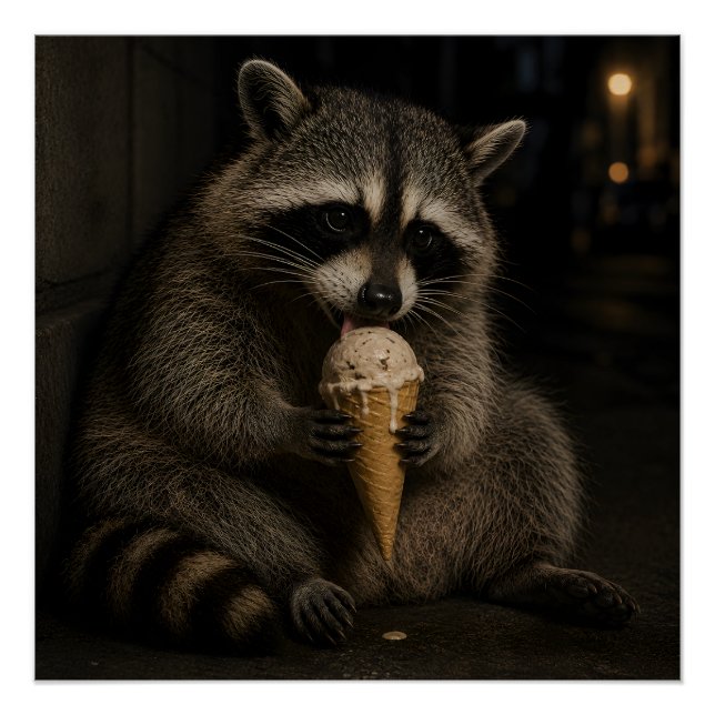 Póster Mapache Divertido Comiendo Helado (Anverso)
