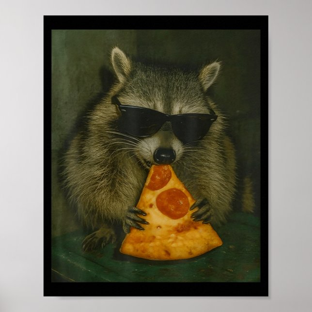 Póster Mapache Divertido Comiendo Zza Animal Meme Hombres (Frente)