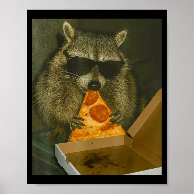 Póster Mapache Divertido Comiendo Zza Animal Meme Mapache (Frente)