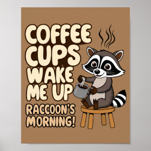 Póster Mapache divertido por la mañana con taza de café