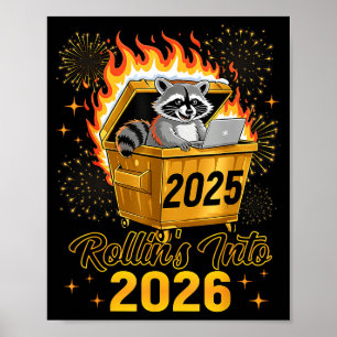 Póster Mapache Divertido Rollin Entra en el Año Nuevo 202