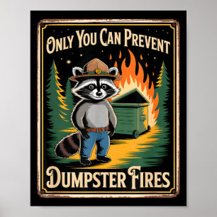 Póster Mapache divertido, solo tú puedes prevenir incendi