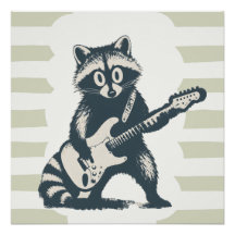 Mapache Divertido Tocando Guitarra Eléctrica